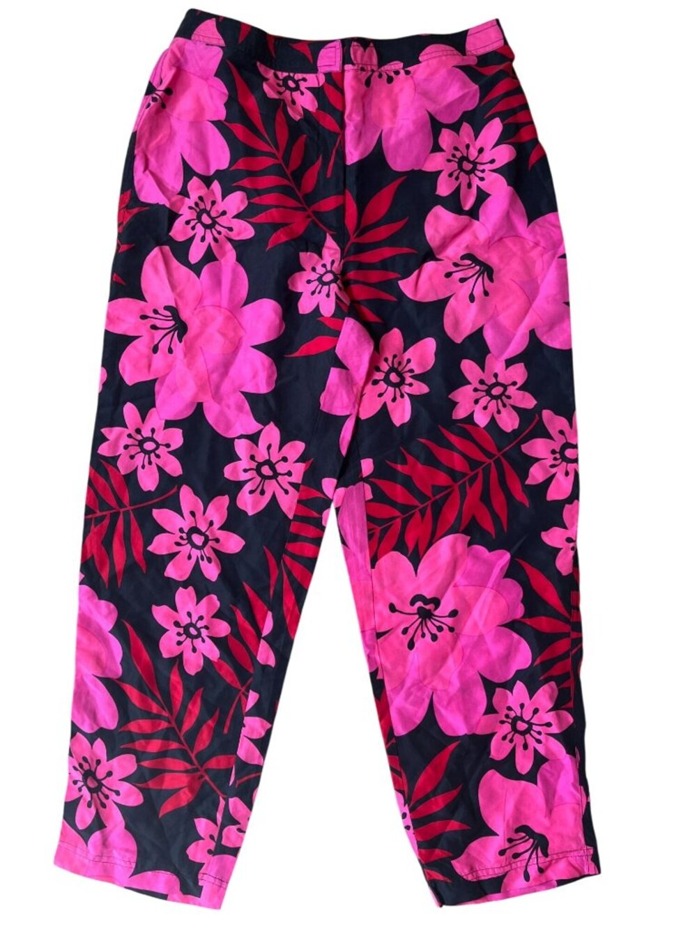 Casual Corner Y2K Resortwear Pants Womens 4 Pink Silk Floral Tropical Dophamine